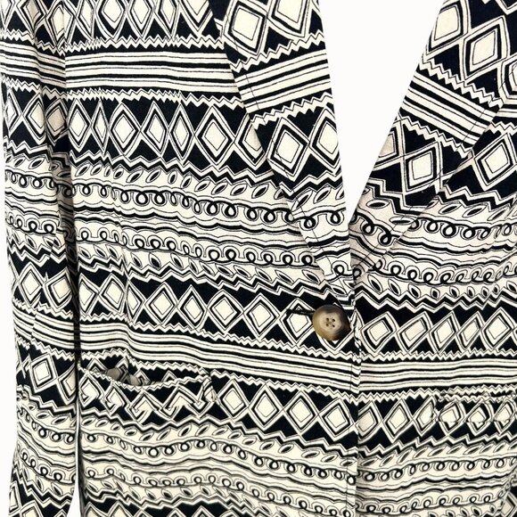 VINTAGE RAFAELLA BLACK & BEIGE GEOMETRIC PRINT LINEN COTTON BLAZER JACKET - 12 - Picture 2 of 6